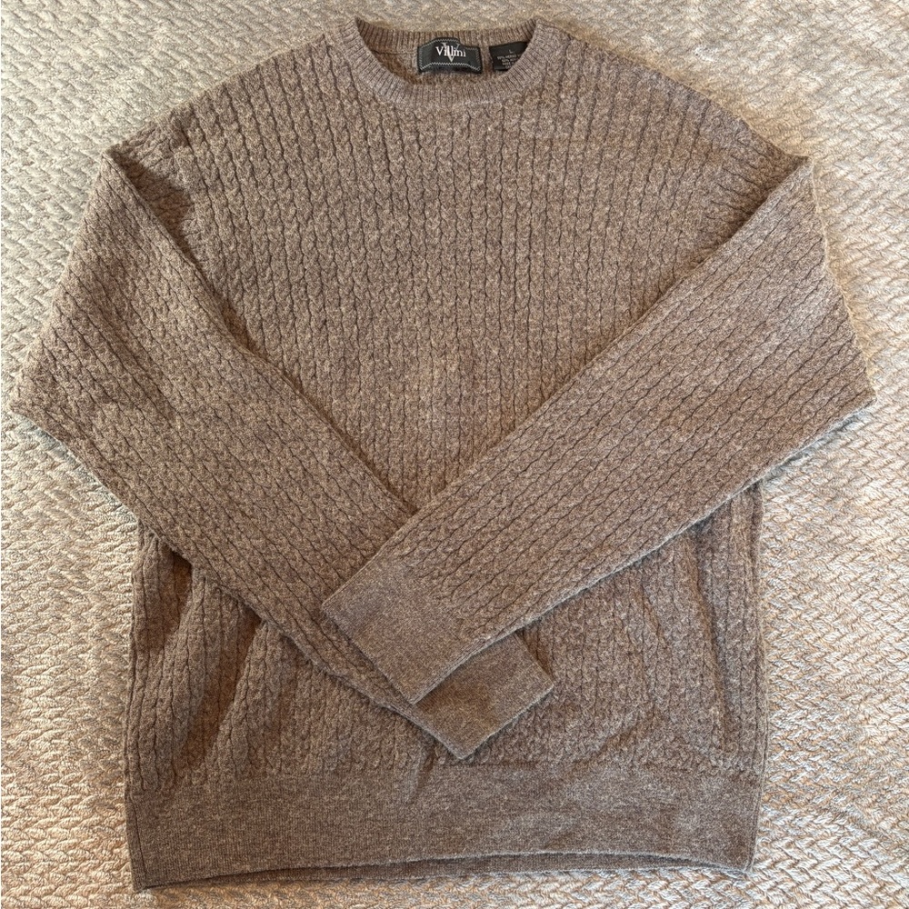 Men’s Villini Gray Wool Blend Cable Knit Ribbed Crewneck Sweater Size Large